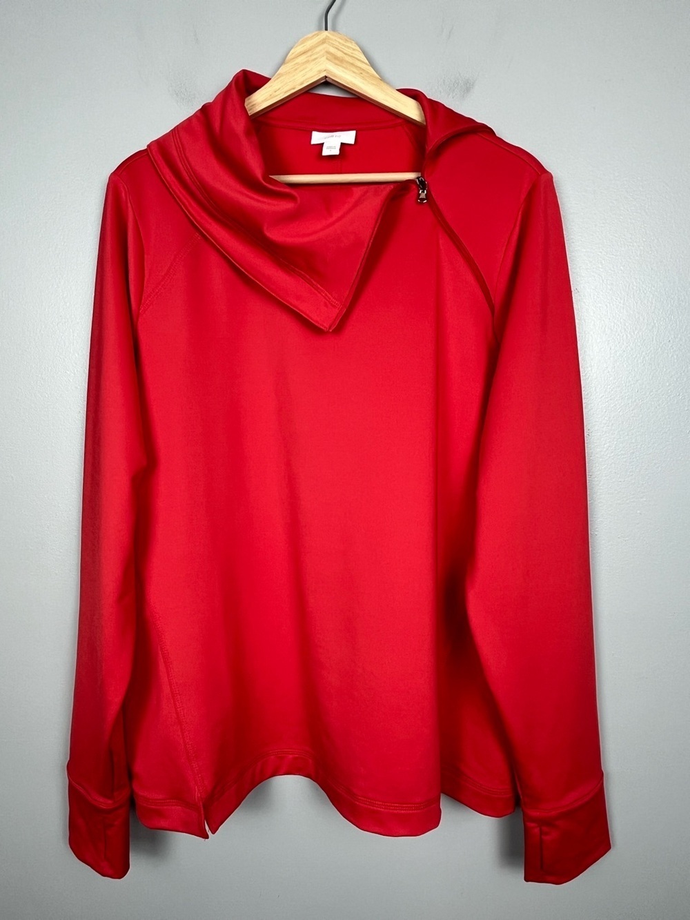 J.Jill Fit red asymmetric zip neckline athletic style pullover, large.